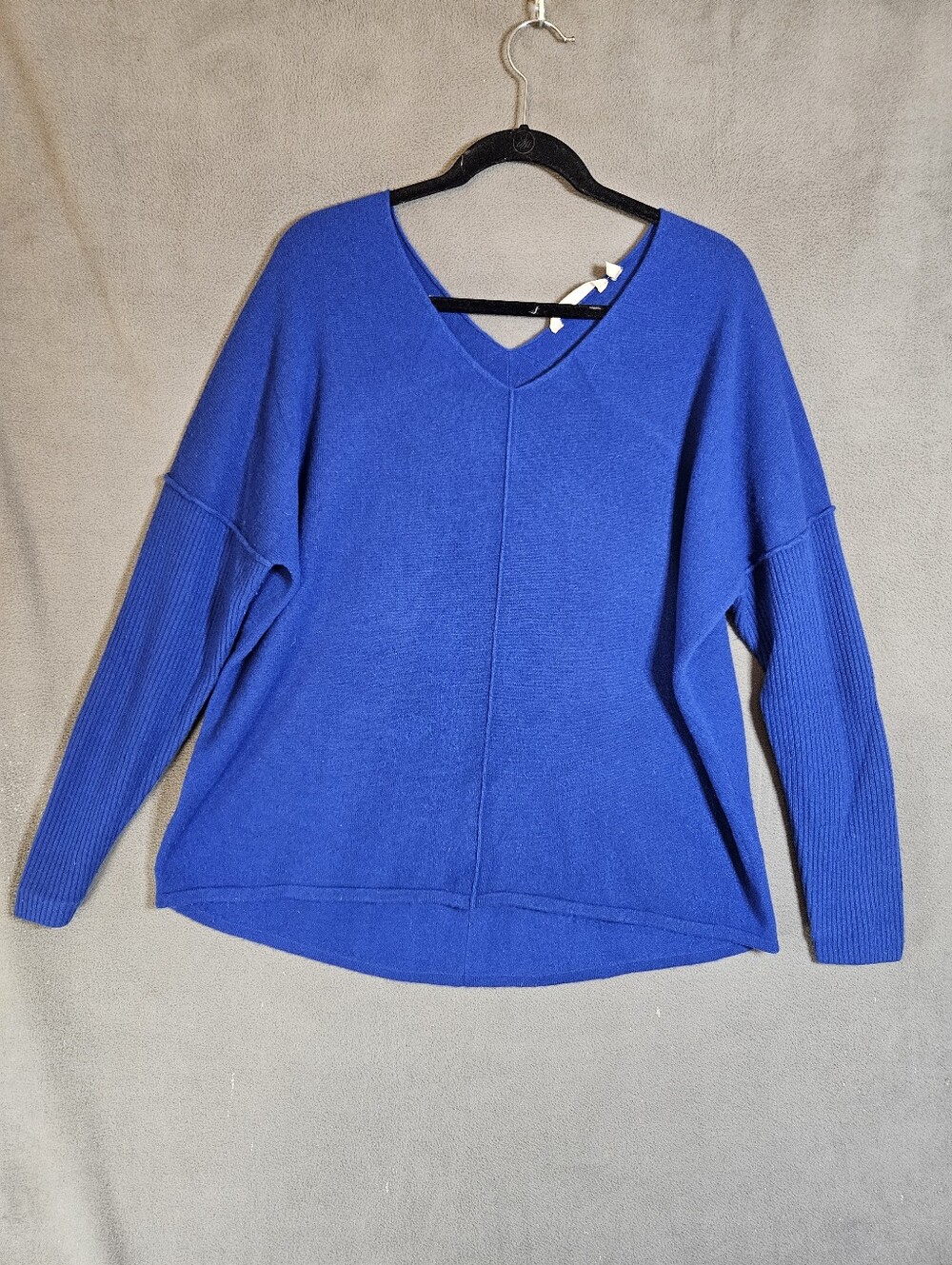 Soft Surroundings Woman Large Cashmere Sweater Cobalt Blue Oversized Comfy Vneck